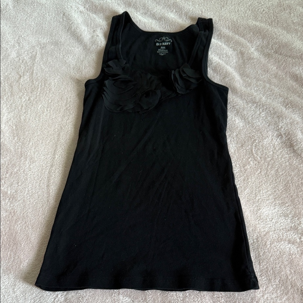 Old Navy Black Tank Top with Floral Detail